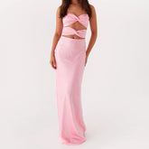 Women's effortless strapless column maxi dress with low back.